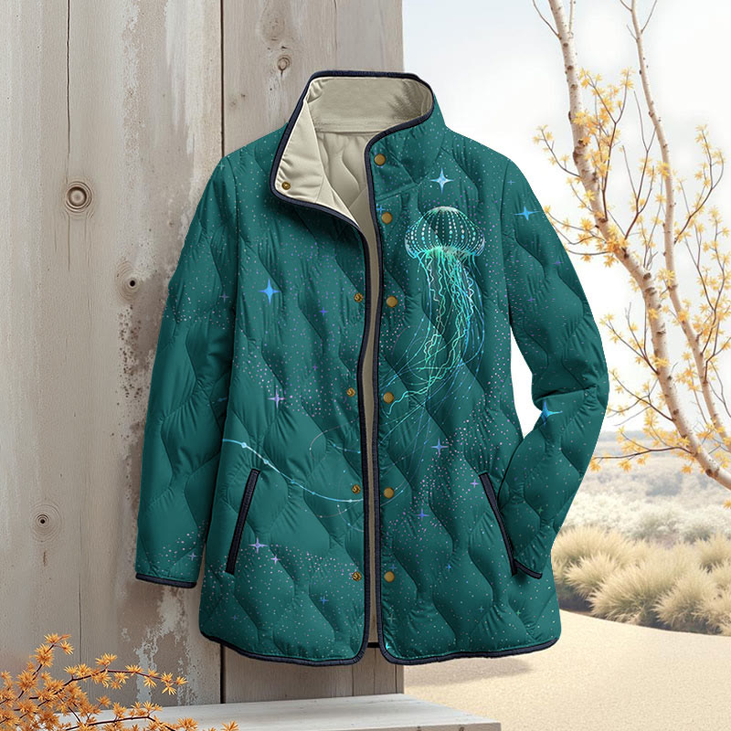 Colorful Starry Sky Jellyfish Art Print Outerwear Jackets - Green - 4XL - image 5