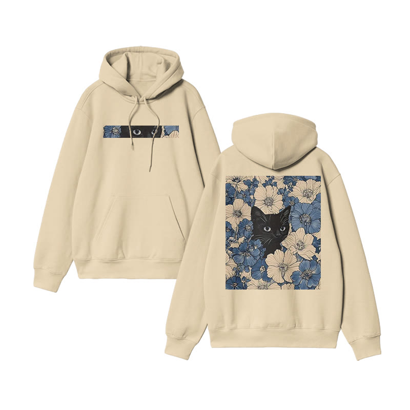 Black Cat In A Patchwork Flower Field Print Hoodie - Apricot - US16-18(2XL) - image 5