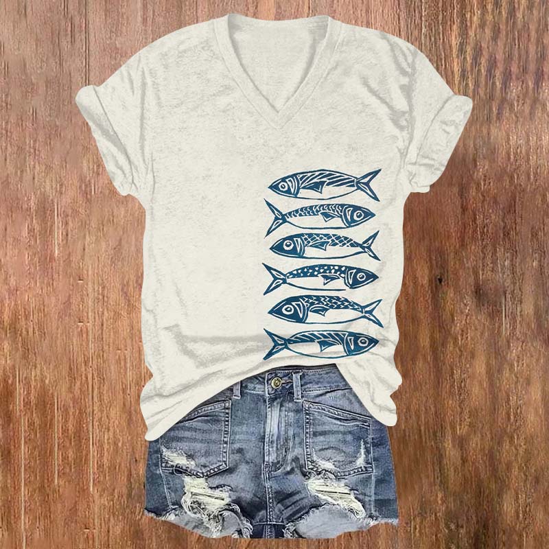 Simple School Of Fish Art Print T-shirt - Apricot - 5XL - image 1