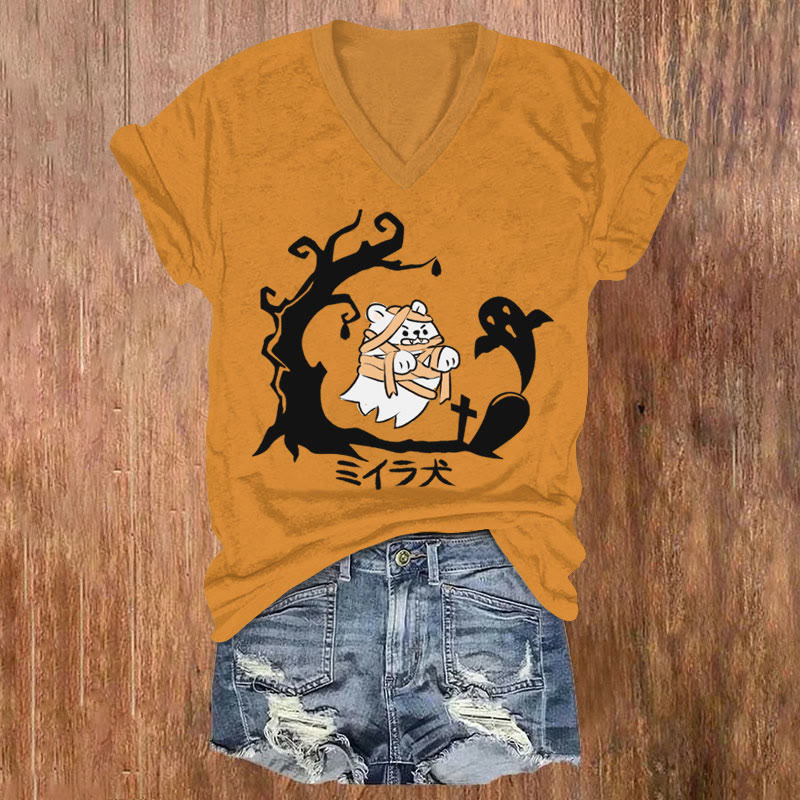 Women's Halloween Tombstone Bandage White Bear Art T-shirt - Orange - US32-34(5XL) - image 2