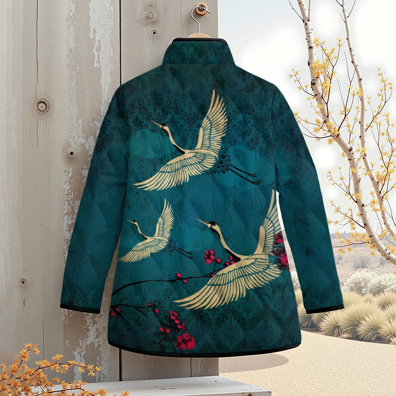 Women's Japanese Style Crane Art Print Outerwear Jackets - image 2