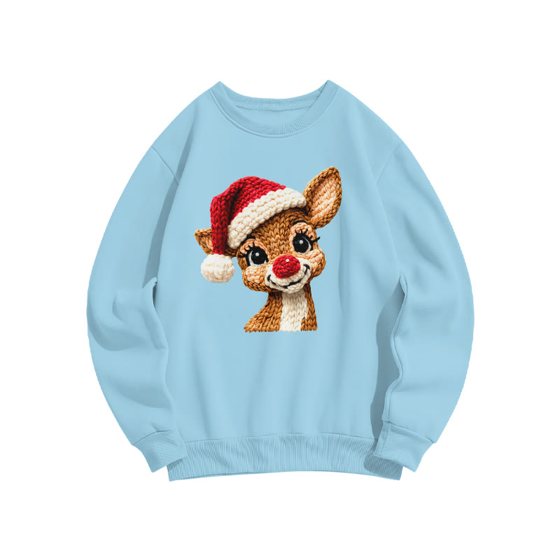 Knitted-style Reindeer Christmas Print Sweatshirt - Blue - US16-18(2XL) - image 8