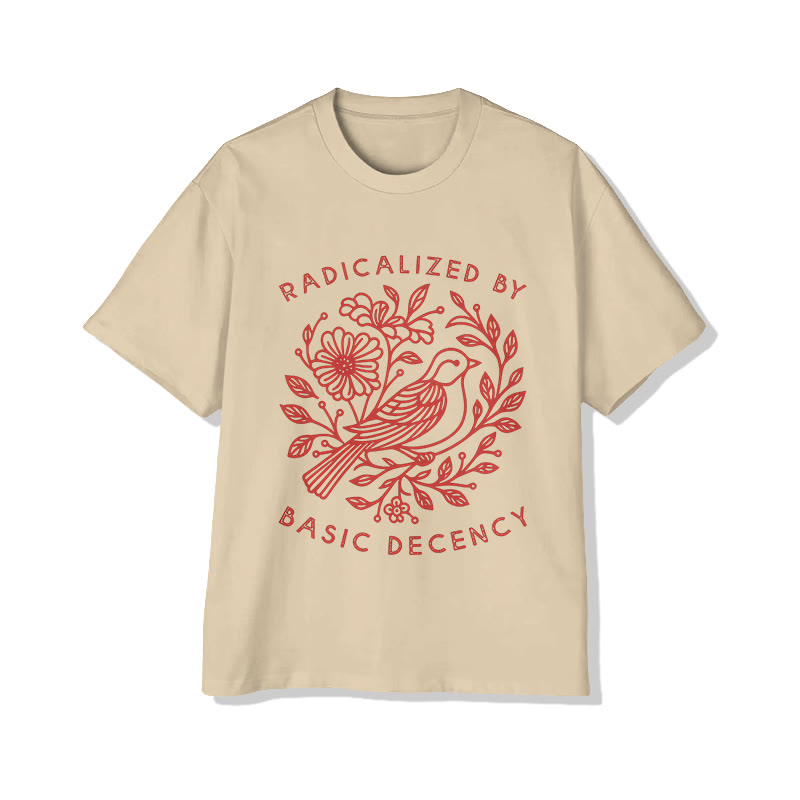 Radicalized By Basic Decency Print Short Sleeved Crew Neck T-shirt - Apricot - 2XL - image 4