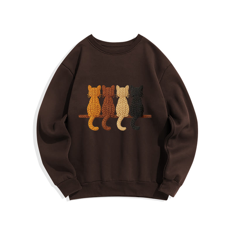 Cat Print Long Sleeve Crew Neck Sweatshirt - Coffee - US16-18(2XL) - image 5