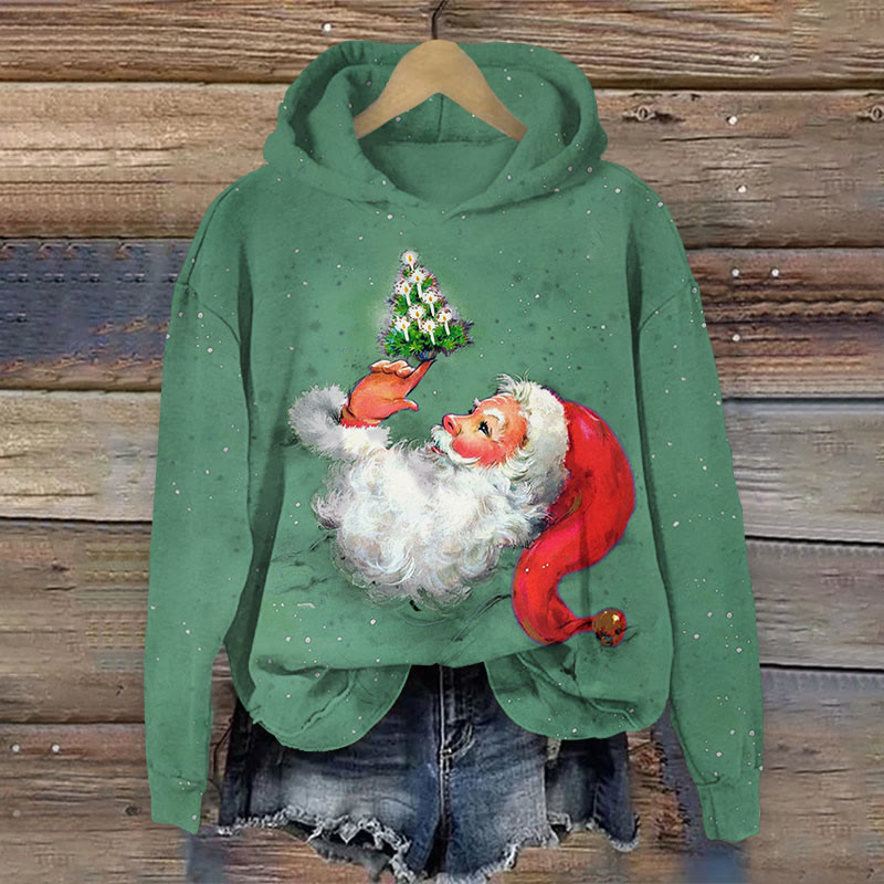 Christmas santa with tree print Long Sleeve Hoodie - Green - US44-46(8XL) - image 2