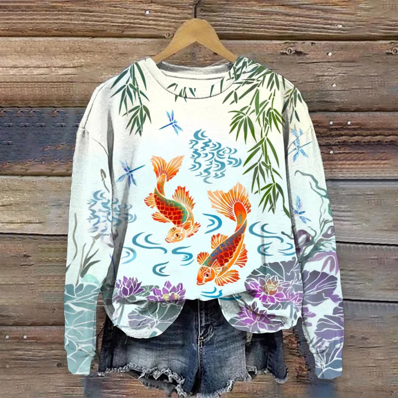 Japanese Retro Koi Carp Fish Art Print Sweatshirt - Orange - 5XL - image 3