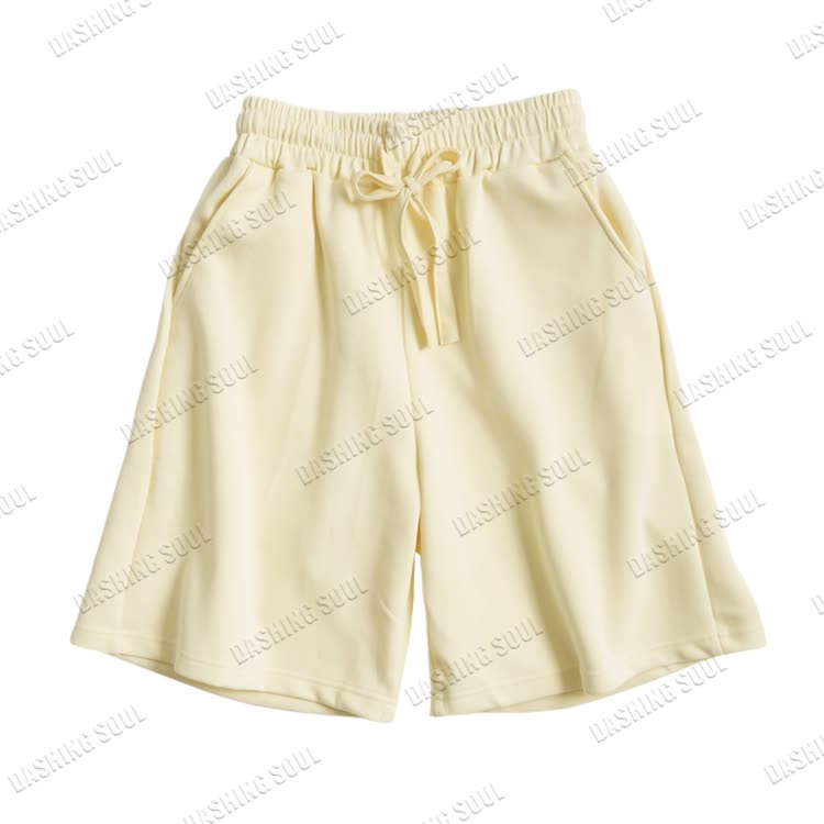Cotton Solid Color Drawstring Pocket Shorts - Yellow - 3XL - image 13