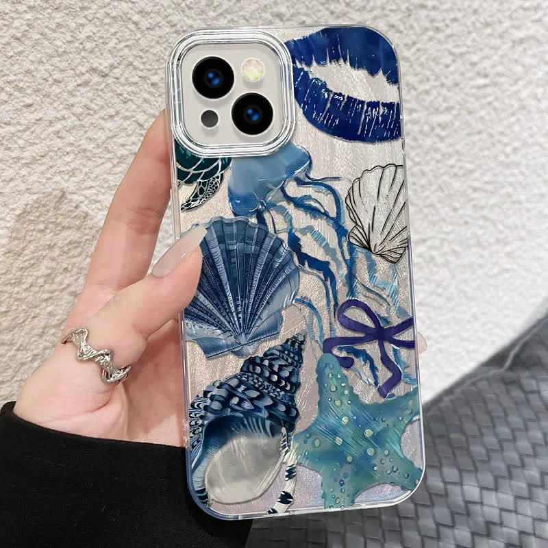 Jellyfish & Shells Print Glitter Phone Case - image 2