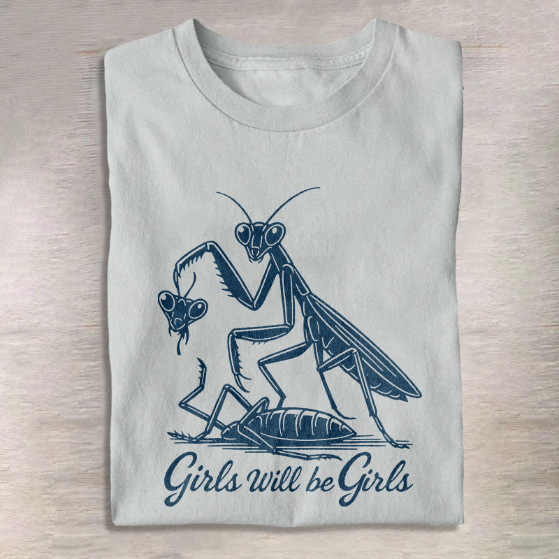 Unisex Funny Insect Girls Will Be Girls Print Three Rabbits Pattern Cotton Print T-shirt - Grey - US20-22(3XL) - image 4