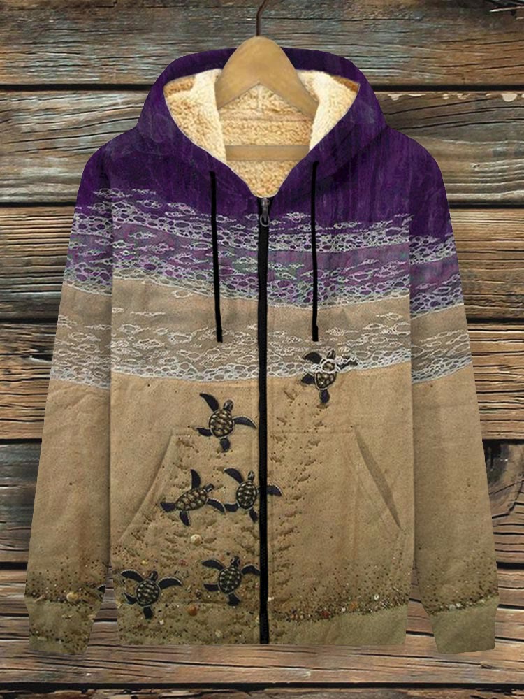 Baby Sea Turtles Beach Fiber Art Print Fleece Jacket