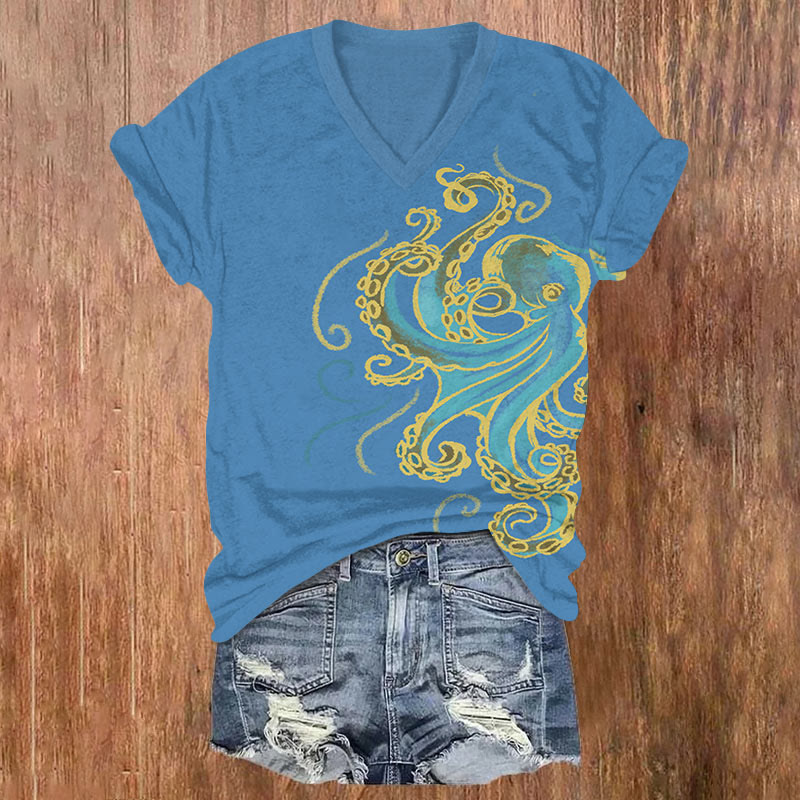 Funny Abstract Octopus Art T-shirt - Blue - US32-34(5XL) - image 2