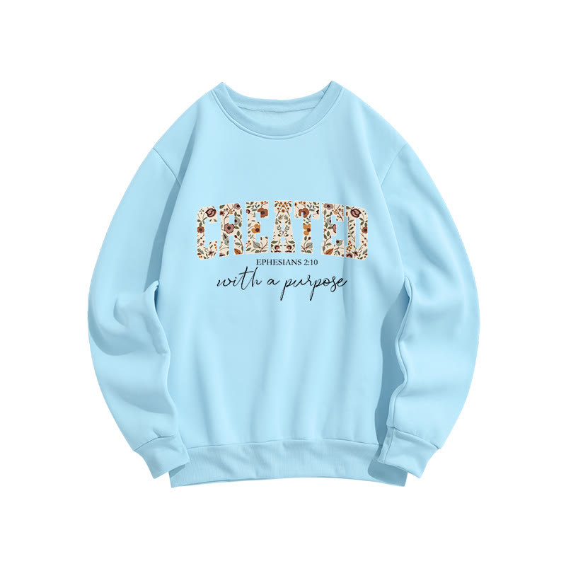 Bible Verse I Created With A Purpose Floral Print Sweatshirt - Light Blue - US16-18(2XL) - image 7