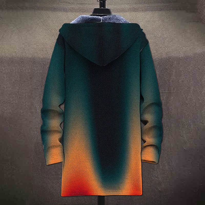 Gradient Orange And Cyan Print Unisex Plush Thick Long-sleeved Fleece Jacket Coat - image 4