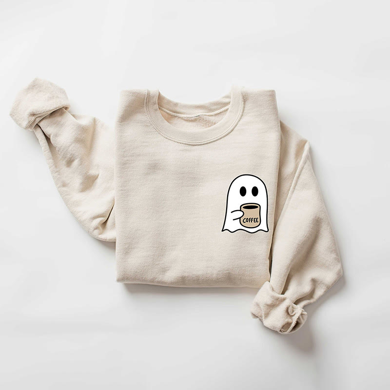 Plus Size Cute Ghost Coffee Sweatshirt Women Ghost Sweatshirt Ghost Season - Apricot - 5XL - image 2