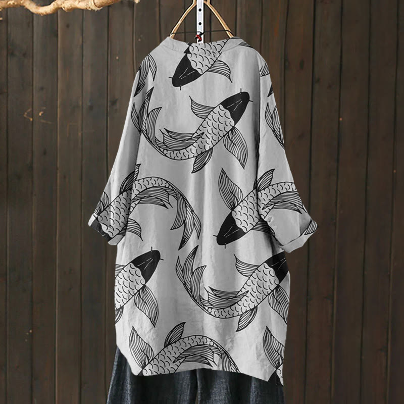 Japanese Koi Pattern Print Cardigan