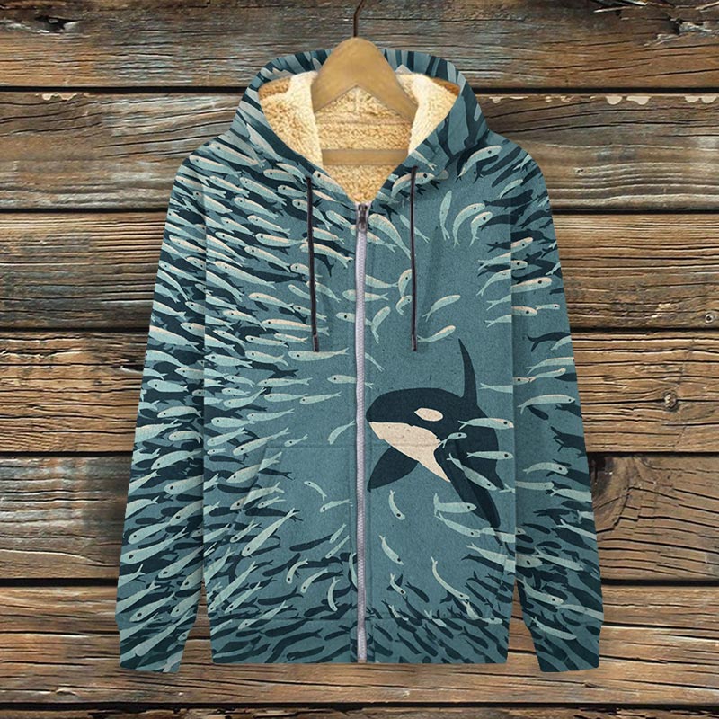 Orca And Herring Ball Art Print Print Fleece Jacket - Green - 4XL - image 1