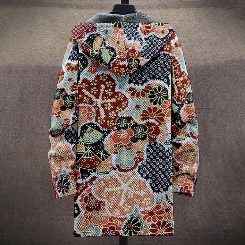 Colorful Fan-shape Floral Pattern Print Unisex Plush Thick Long-sleeved Fleece Jacket Coat - image 3