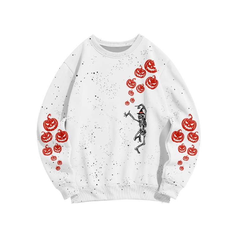 Unisex Dancing Skeleton Pumpkin Halloween Print Sweatshirt - White - 6XL - image 3