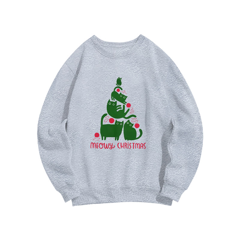 Meowy Christmas Print Crew Neck Sweatshirt - Grey - US16-18(2XL) - image 4