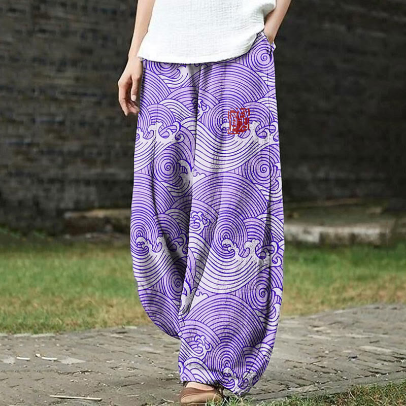The Silent Dance Of Waves Japanese Art Print Casual Pants - Purple - 5XL - image 3