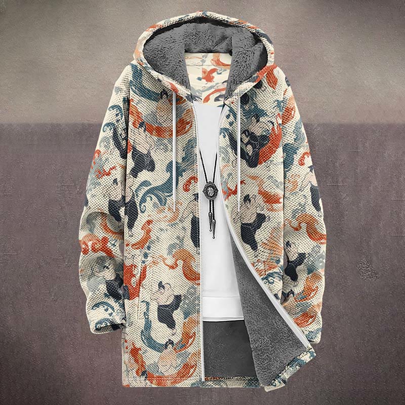 Japanese Mystical Mural Pattern Print Unisex Plush Thick Long-sleeved Fleece Jacket Coat - image 2