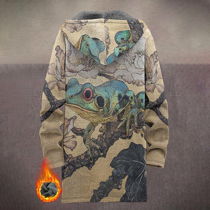 Japanese Retro Frog And Flowers Pattern Print Unisex Plush Thick Long-sleeved Fleece Jacket Coat - image 3