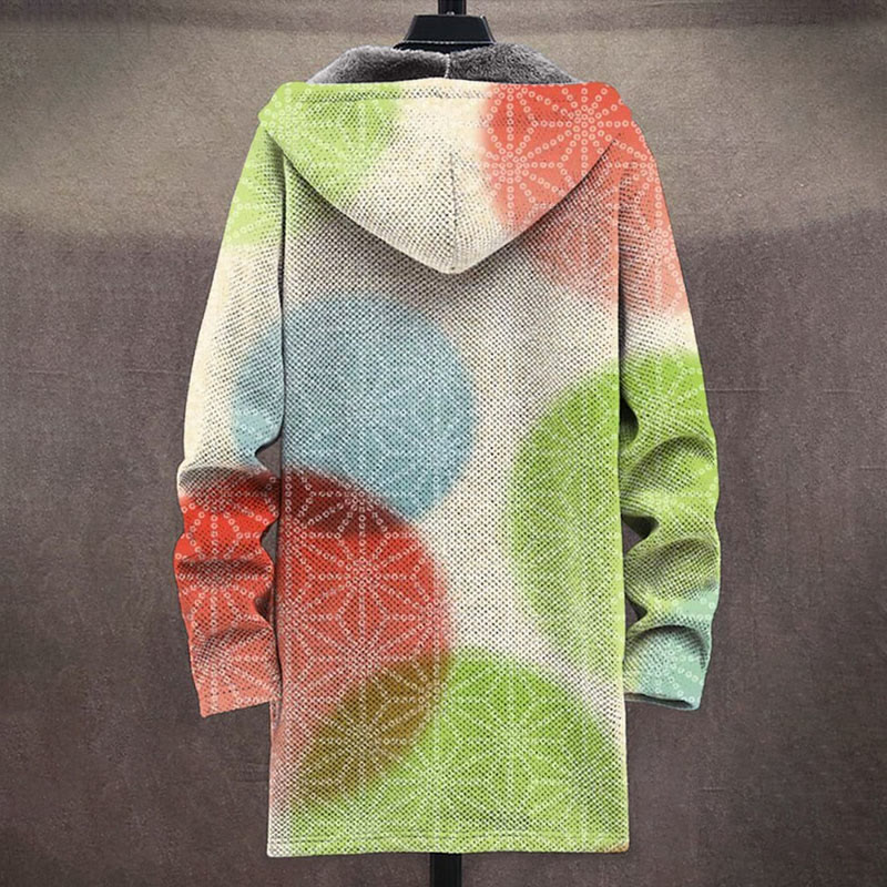 Round Color Block Print Unisex Plush Thick Long-sleeved Fleece Jacket - image 2