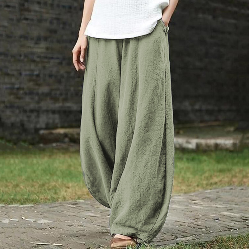 Casual Plain Drawstring Pocket Pants - Light Green - 5XL - image 5