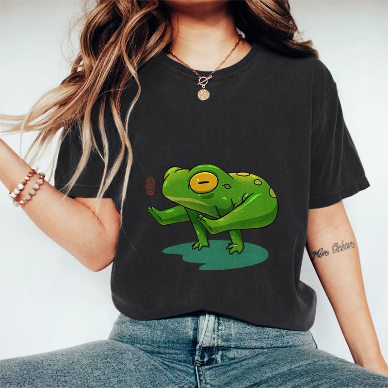 100% Cotton Funny Frog Yoga Art Print Casual T-shirt - Black - 2XL - image 3