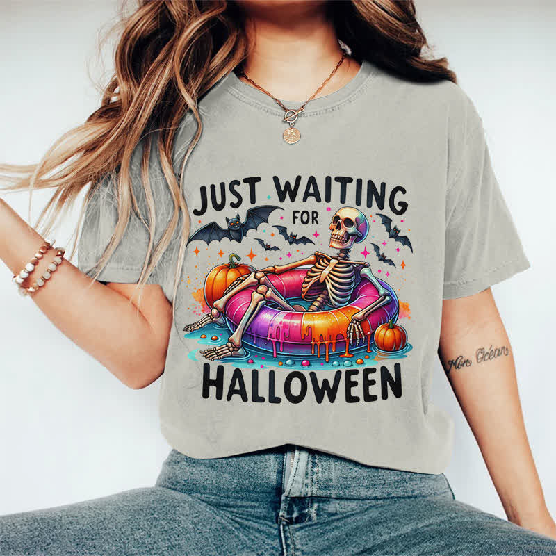 100% Cotton Just Waiting For Halloween Art Print T-Shirt - Warm Grey - 2XL - image 8