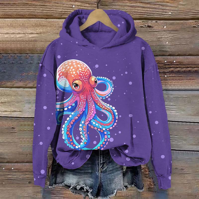 Japanese Funny Bubble Octopus Print Long Sleeve Hoodie - Purple - US44-46(8XL) - image 4