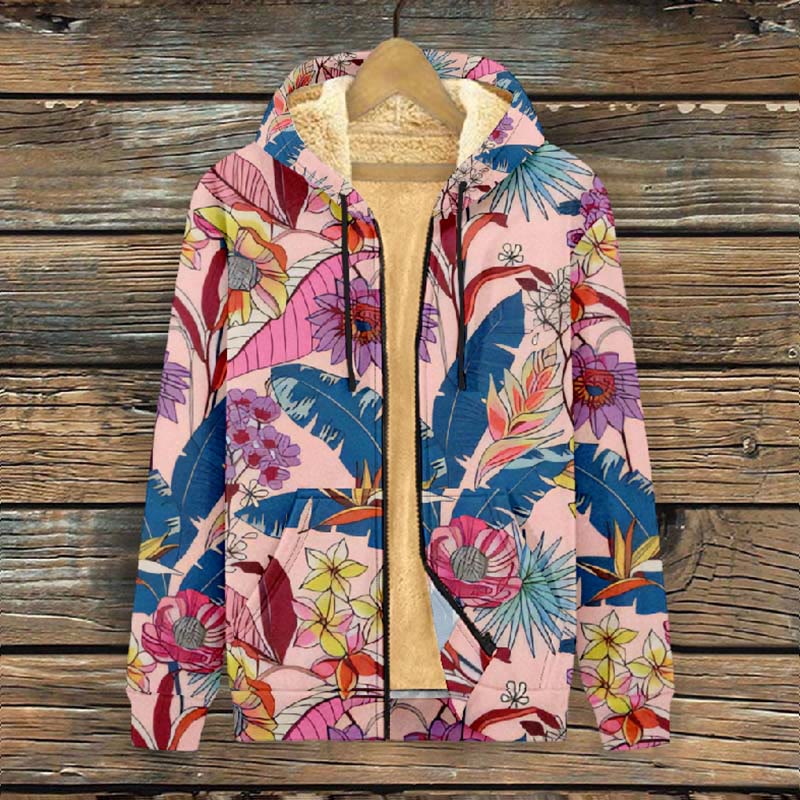 Women's Watercolor Multiple Flowers Art Print Fleece Jacket - image 2