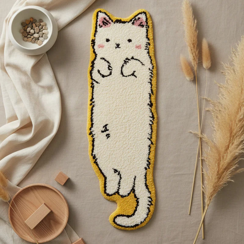 Cute Cat-shaped Soft Faux Cashmere Area Rug Floor Mat - White Cat1 - 40*60cm - image 9