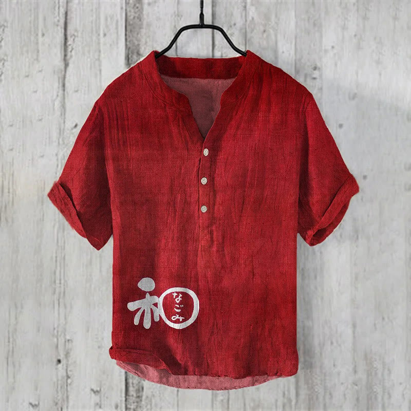 Japanese Word Art print Casual Shirt - Red - 6XL - image 6