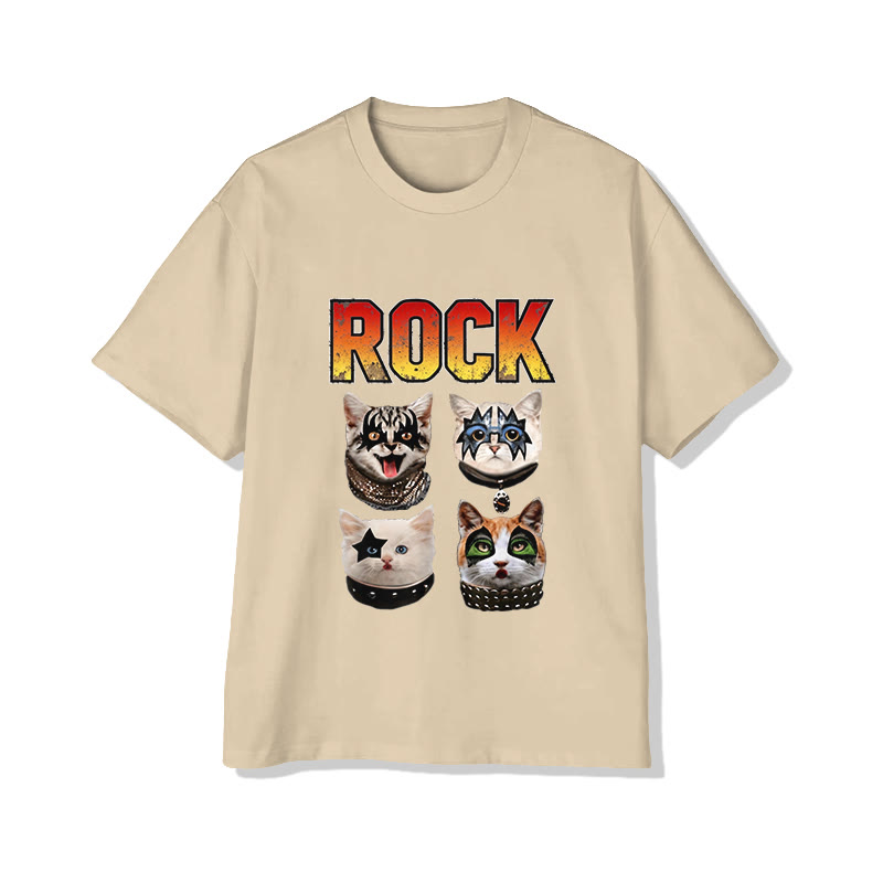 Unisex Rock Pattern Short Sleeved Crew Neck T-Shirt - Apricot - 2XL - image 4