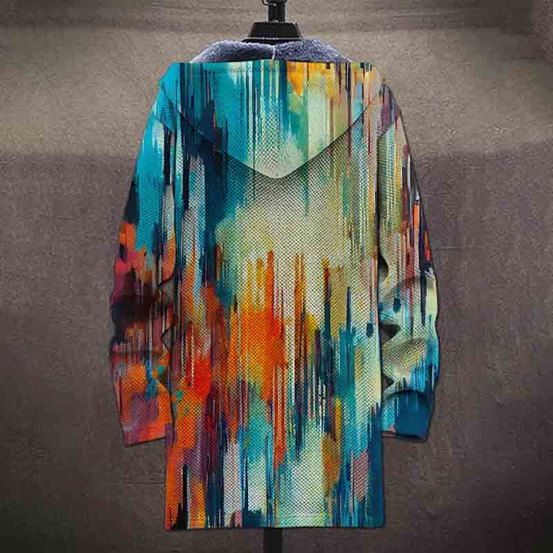 Abstract Oil Painting Graffiti Colorful Tribe Pattern Print Unisex Plush Thick Long-sleeved Fleece Jacket Coat - image 4