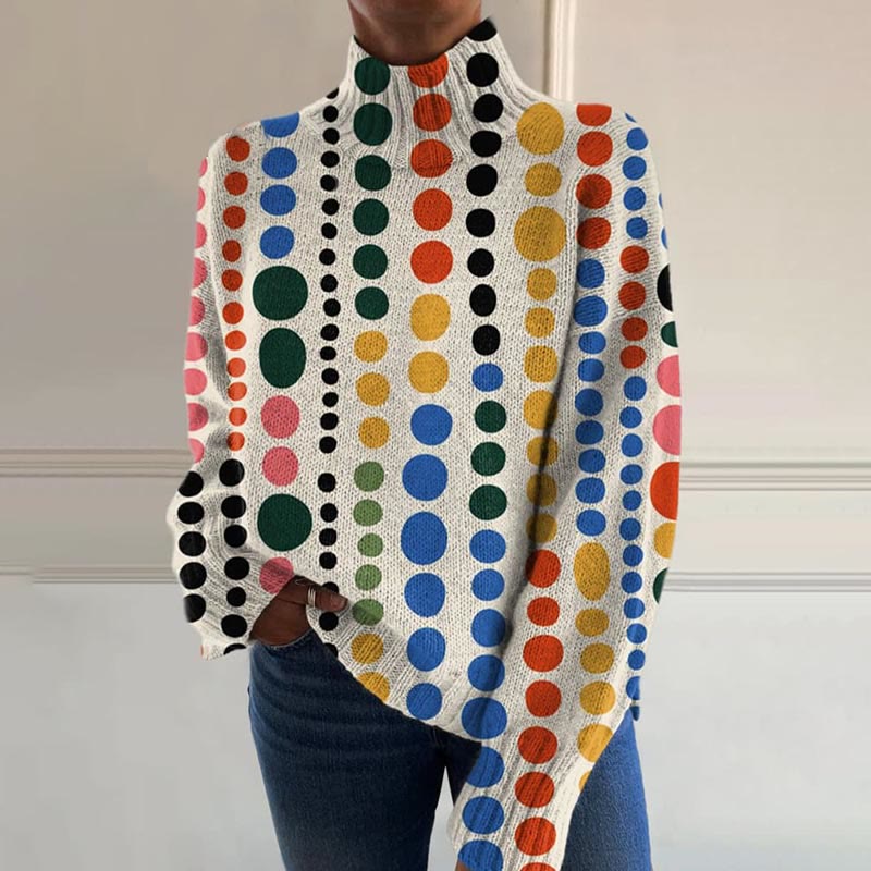 Retro Abstraction Art Print Turtleneck Pullover Sweater - image 2