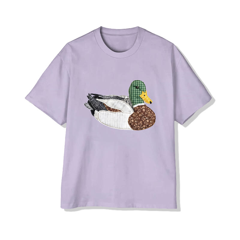 Rural Floral Farm Friend duck pattern Print Pattern Cotton Print T-Shirt - Light Purple - US16-18(2XL) - image 4