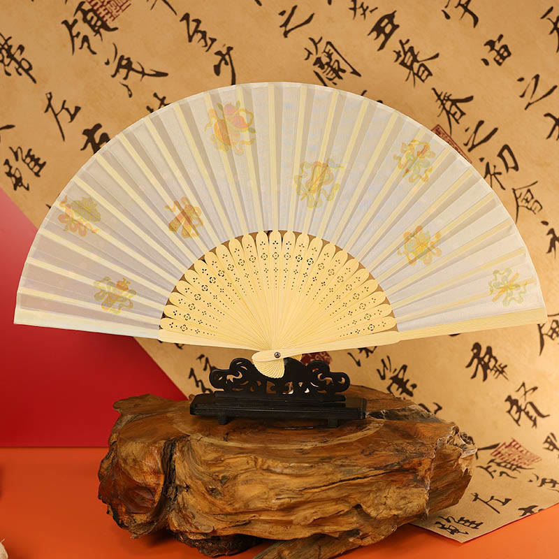 Women Ancient Style Vintage Floral Folding Fan - Yellow - image 4