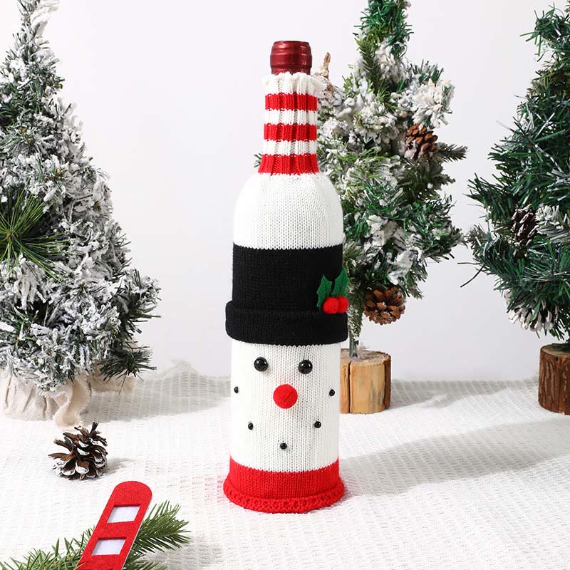 Christmas Decorations Cartoon Knitted Old Man Snowman Atmosphere Layout Dress Up Bottle Set - Snowman - one size - image 7