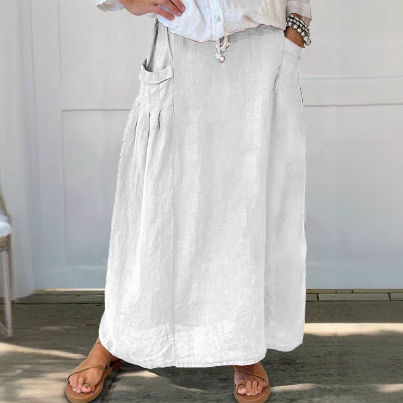 Summer Simple Solid Color Casual Pocket Skirt - White - 5XL - image 8