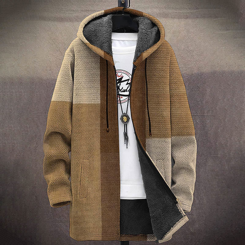 Retro Colorblock Pattern Print Unisex Plush Thick Long-sleeved Fleece Jacket Coat - image 2