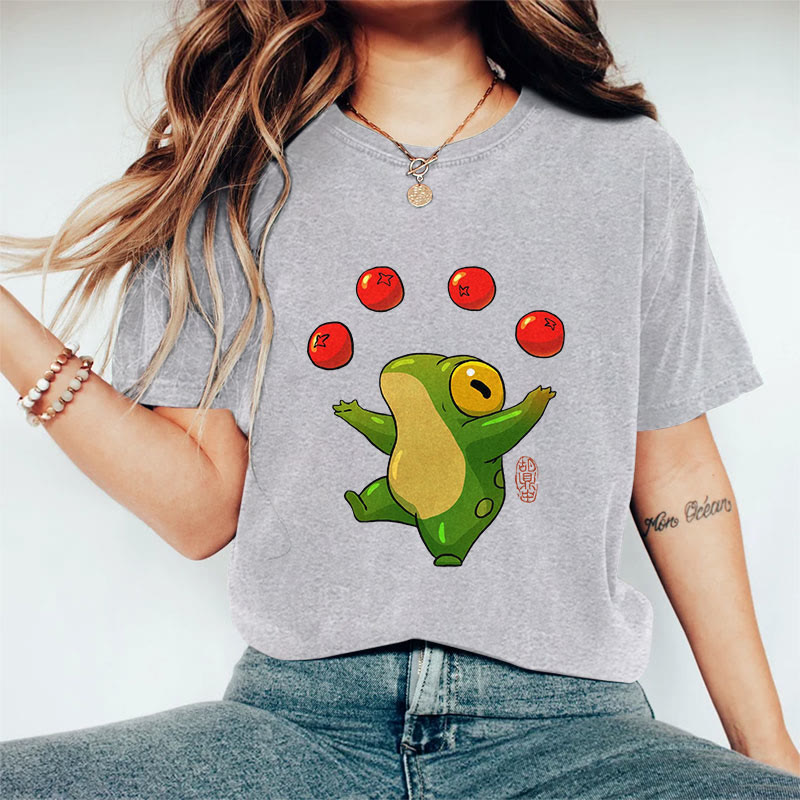 100% Cotton Funny Frog Art Print Casual T-shirt - Grey - 2XL - image 6