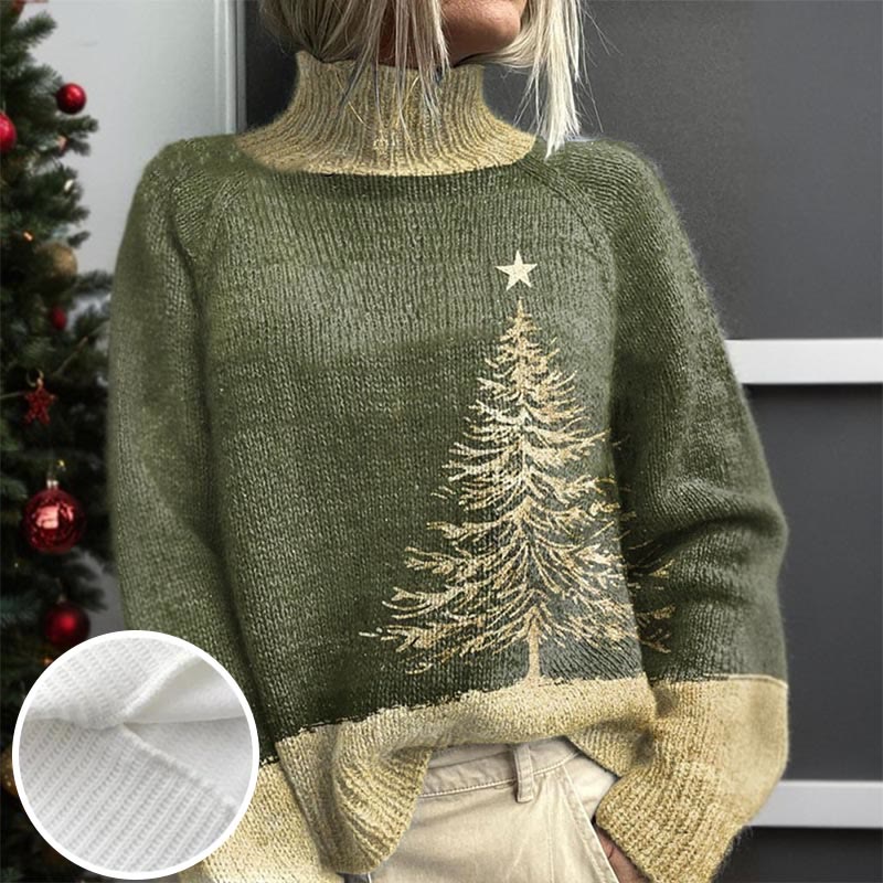 Lovely Star Christmas Tree Print Turtleneck Pullover Sweater - Green - 4XL - image 3
