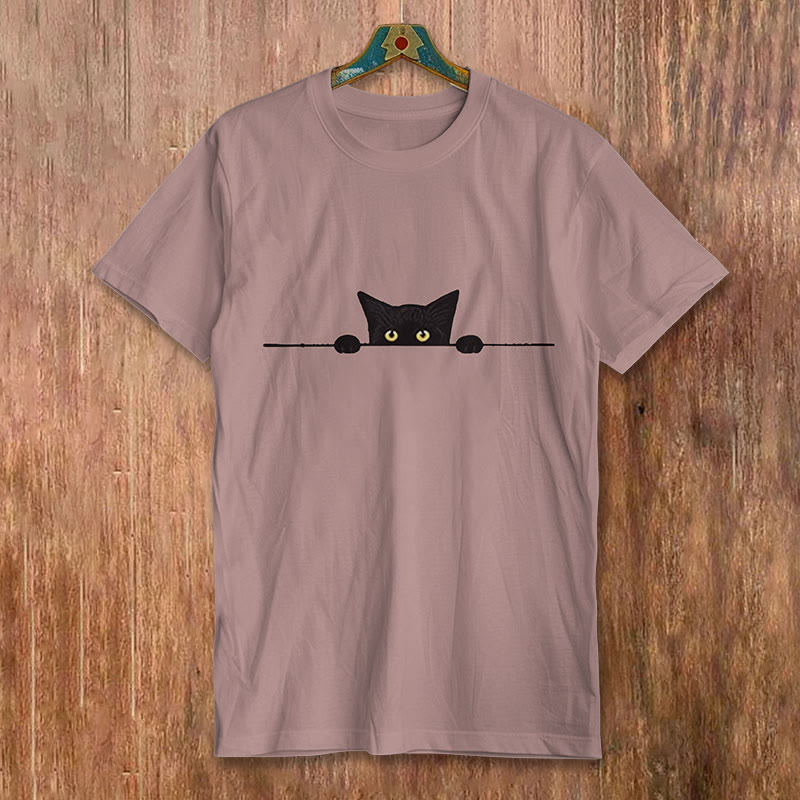 Black Cat Print Short-sleeved Men's Casual T-shirt
