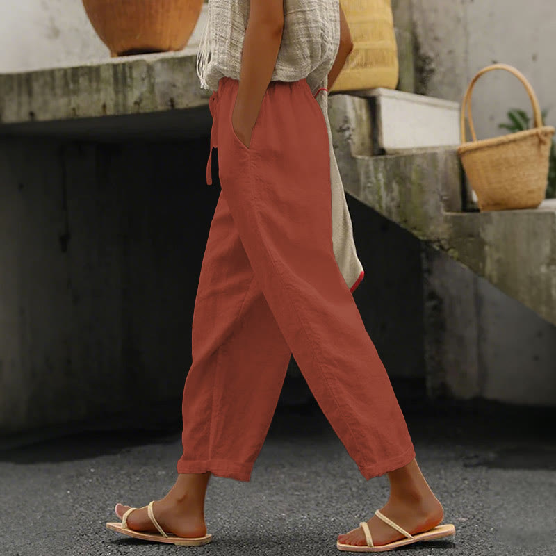 Women's Solid Color Casual Pocket Pants  - Red - 5XL - image 6