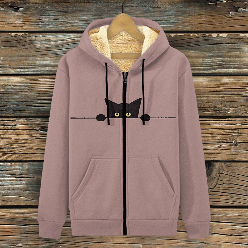 Women's Funny Peeping Little Cat Art Fleece Jacket - Pink - 4XL - image 4