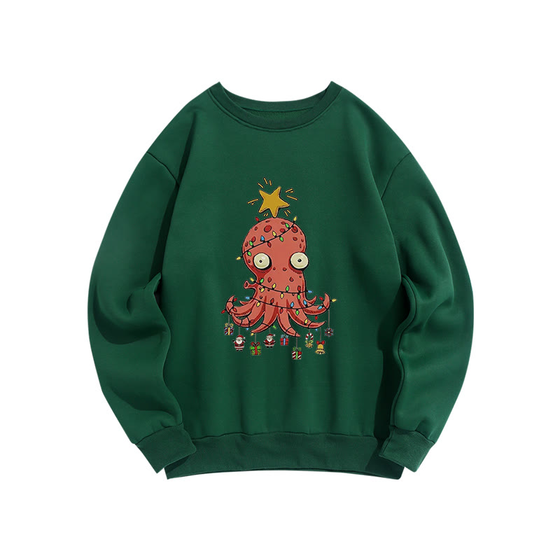 Christmas Funny Octopus Art Print Crew Neck Sweatshirt - Green - US16-18(2XL) - image 7