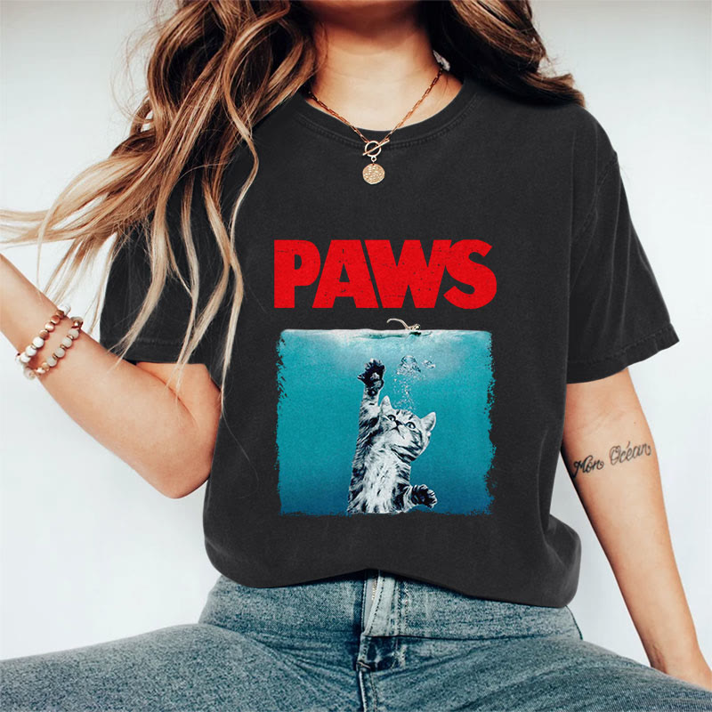 100% Cotton Paws Kitten Jaws Cute Cat Fun T-shirt - Black - 2XL - image 3