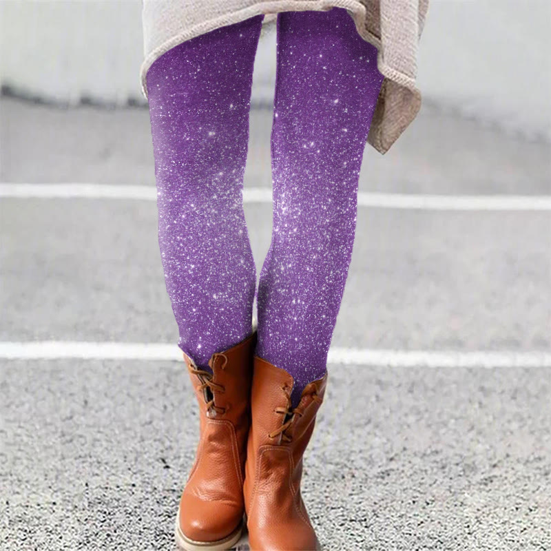 Sparkling Christmas Print Leggings - Purple - 5XL - image 3